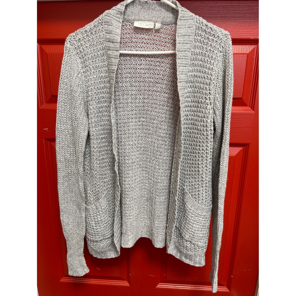 RD Style Womens Gray Open Front Knit Cardigan Sweater Size Medium Pockets